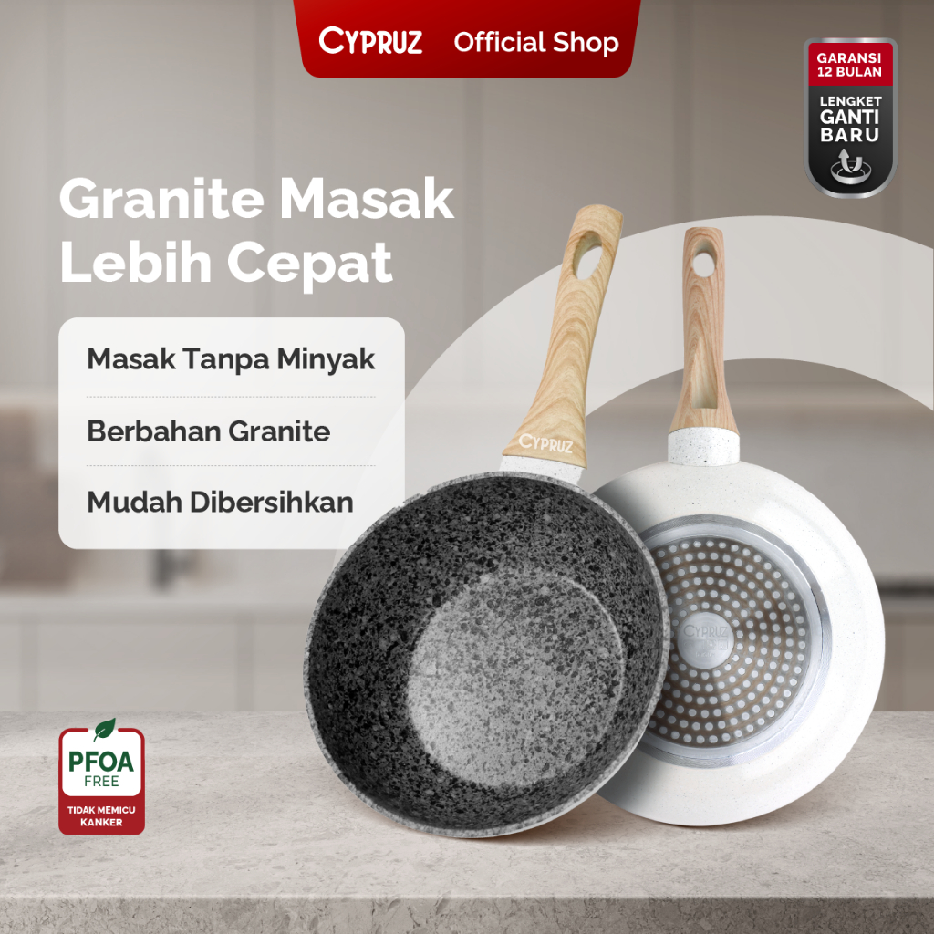 Wajan Granit Putih Anti Lengket Tebal 3mm