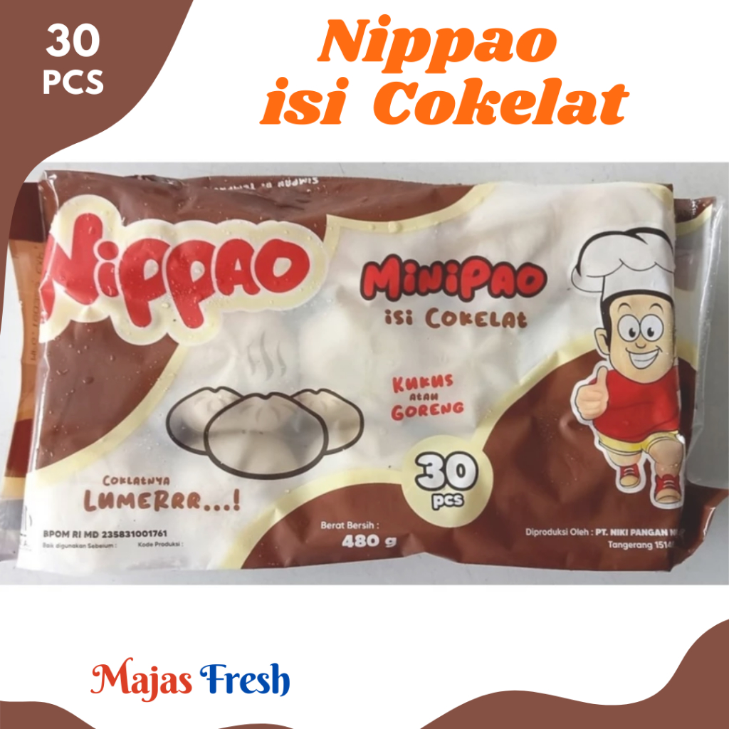 NIPPAO Coklat - MiniPao isi Cokelat Rebus atau Goreng Fresh | Isi 30 Pcs - 480gr [ Harga Per BKS ]
