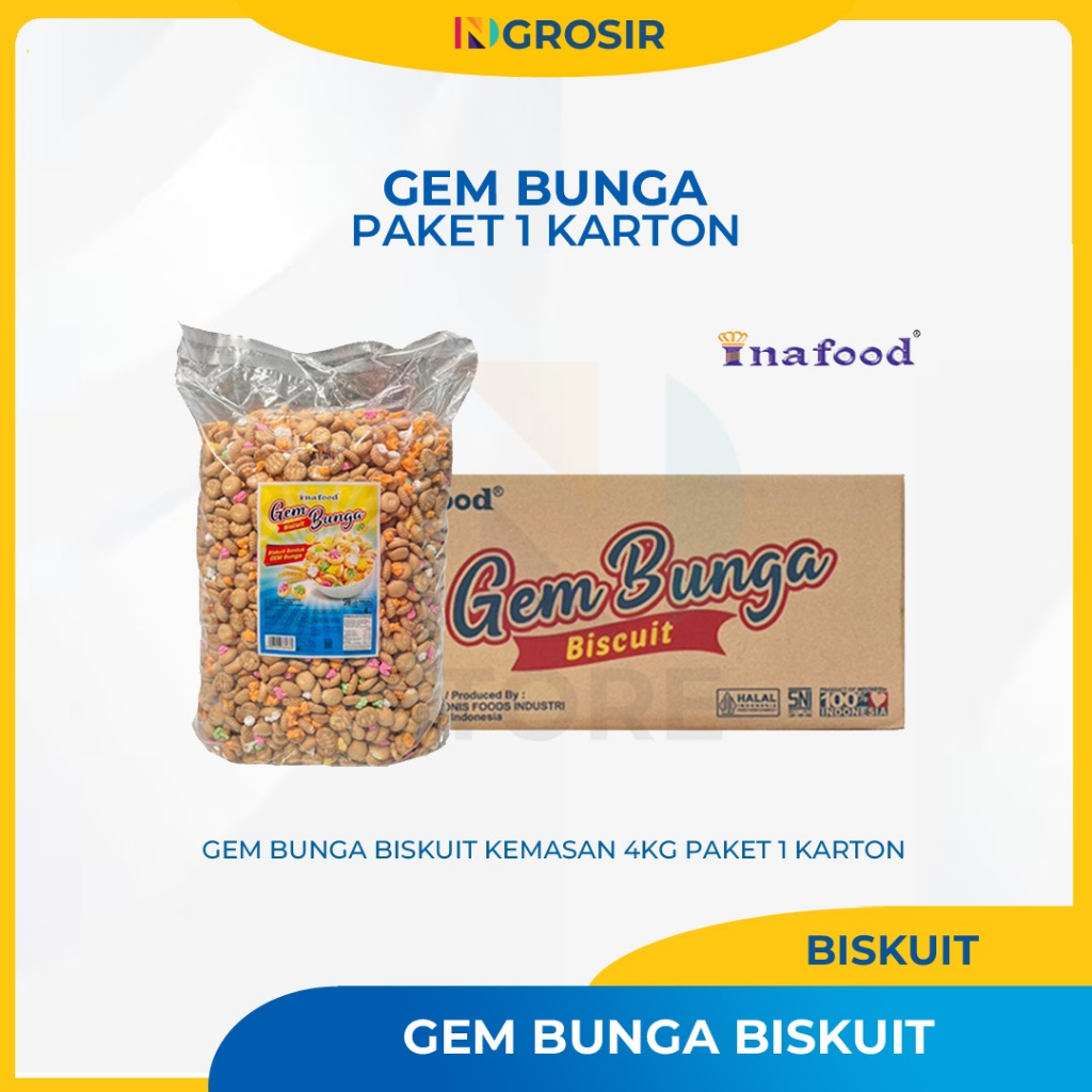 Inafood Biskuit Gem Bunga Kemasan 4Kg Paket 1 Karton