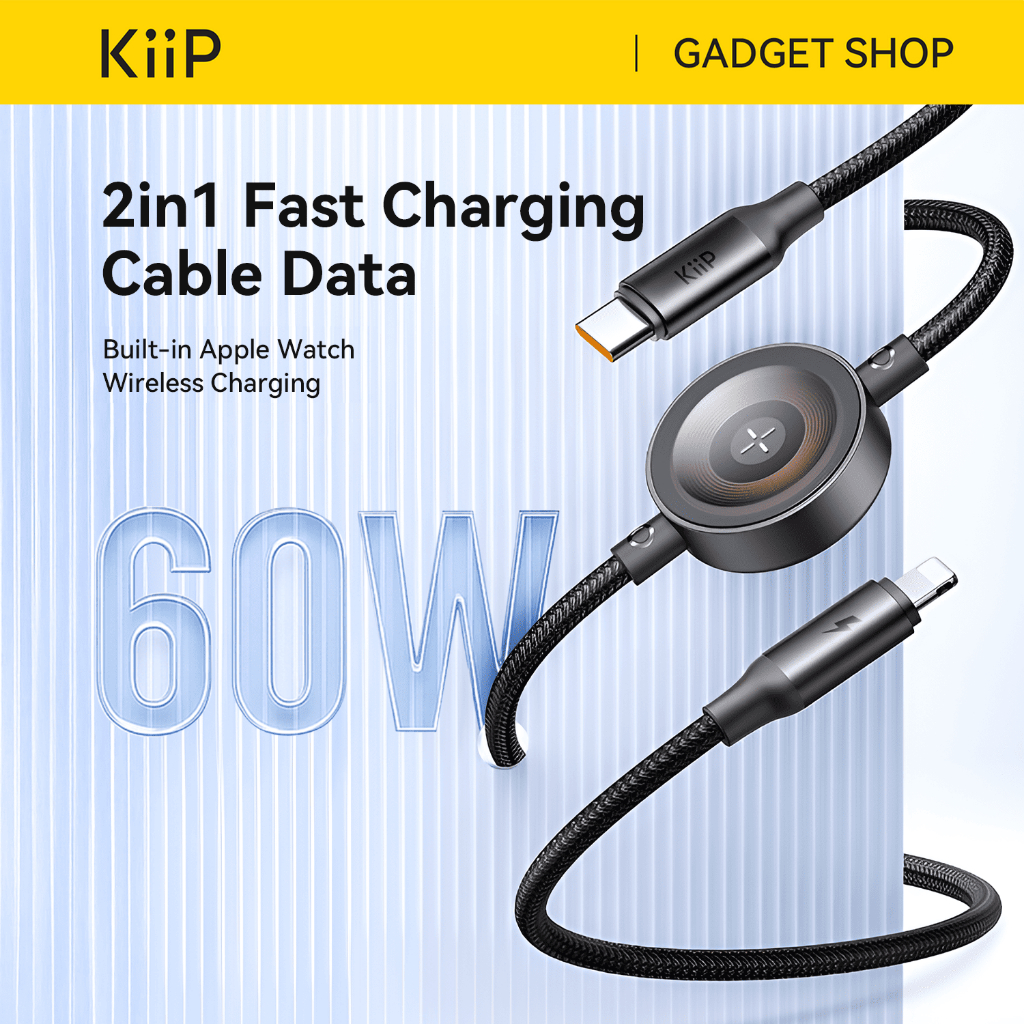 KiiP 2IN1 Kabel Data Iphone Android Fast Charging Built In Wireless Charger Magnetic Apple Watch 60W