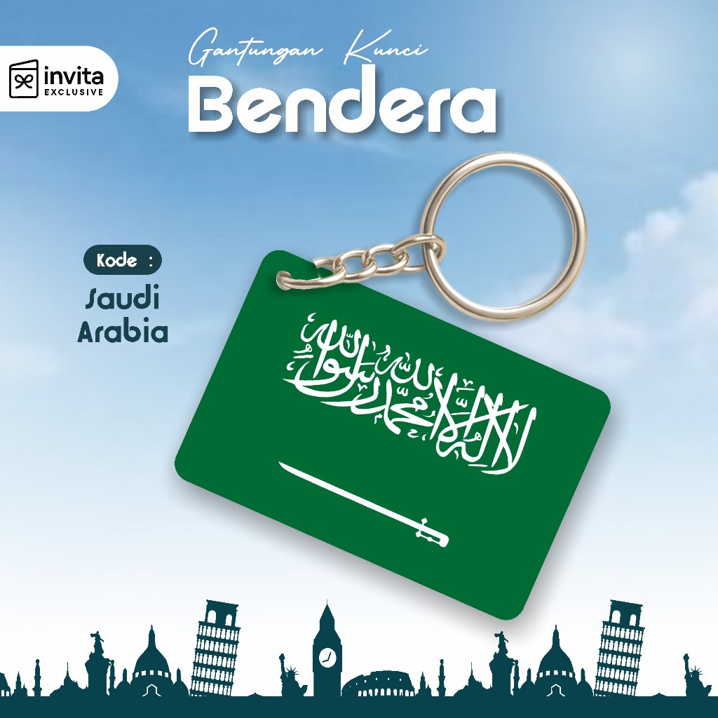 ( Saudi Arabia ) Gantungan Kunci Bendera Akrilik - Keychain  Bendera Figure Kado Hiasan Ready Rtock