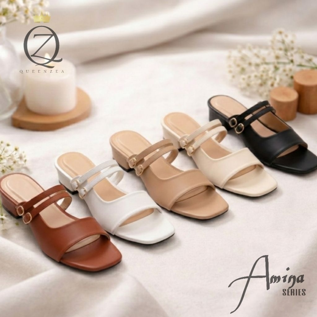 Queenzea Amina series sandal heels 3 cm wanita kondangan elegan kekinian