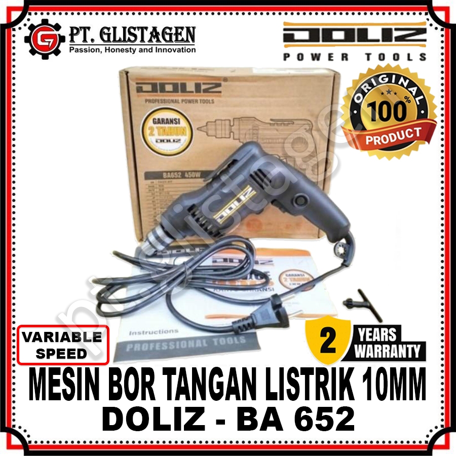 DOLIZ BA652 Mesin Bor Tangan Listrik 10mm Mesin Electric Drill 10mm Hand Drill Switch Variable Speed