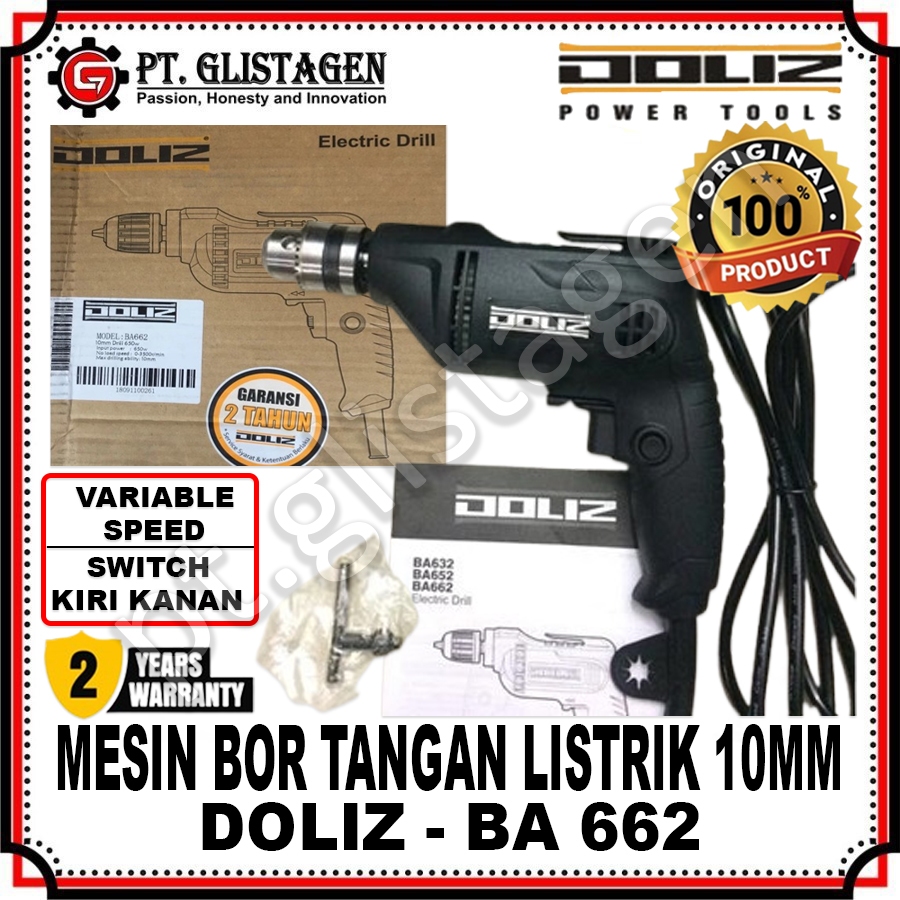 DOLIZ BA662 Mesin Bor Tangan Listrik 10mm Mesin Electric Drill 10mm Hand Drill Switch Variable Speed