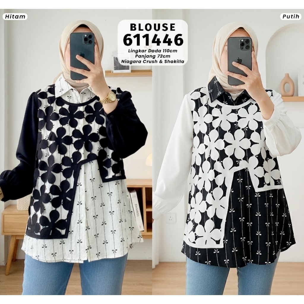 611446-2 Hyuna Blouse Niagara crush+shakila fit to XL