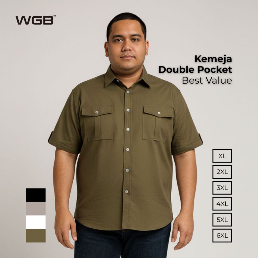 Kemeja Casual Safari Bush Lengan Pendek Bigsize Jumbo Pria Ukuran Besar XXL XXXL - Best Value Series