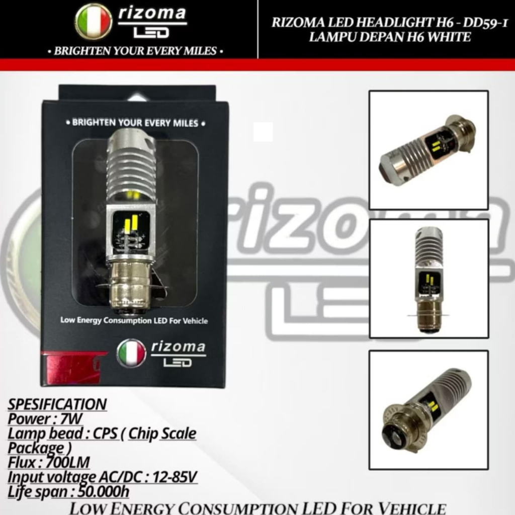 Lampu LED Motor Bebek Matic AC DC H6 2 Sisi 4 Mata LED 18 Watt Elektrik Type DD59-1 Super Terang