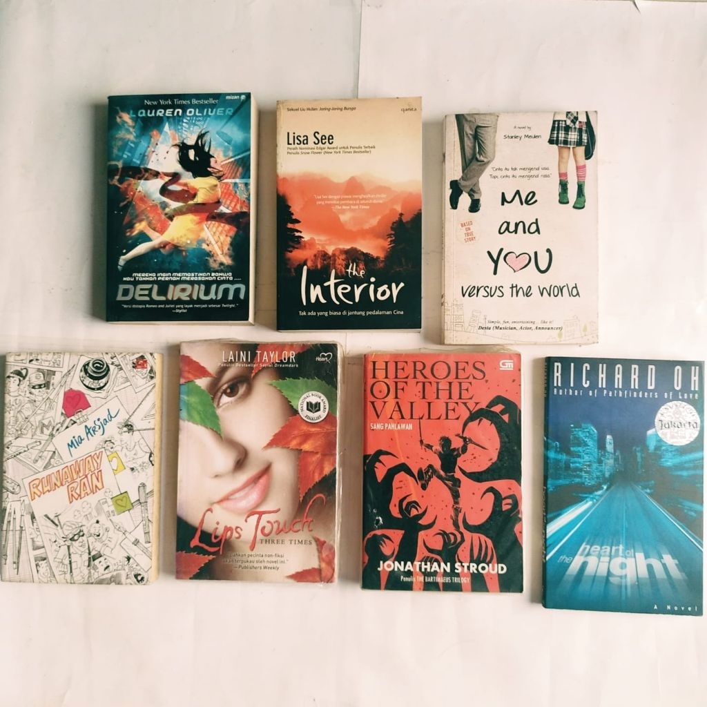 Buku Novel, DELIRIUM, THE INTERIOR, ME and YOU versus THE WORLD, RANAWAY RUN, LIPS TOUCH, HORSES OF 