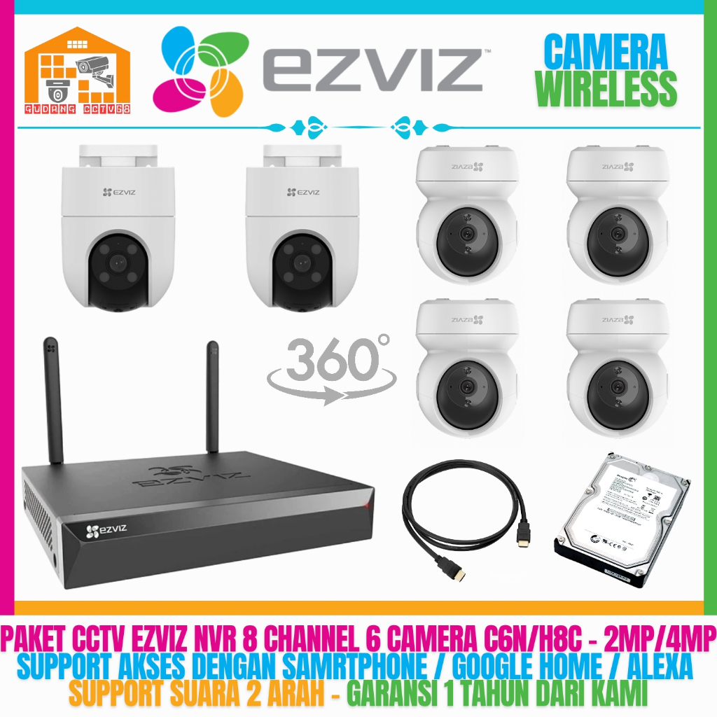 Paket CCTV Ezviz Wireless NVR 8 Channel 6 Ezviz Camera Ezviz 4MP / 2MP Audio 2 Way IP Camera Ezviz