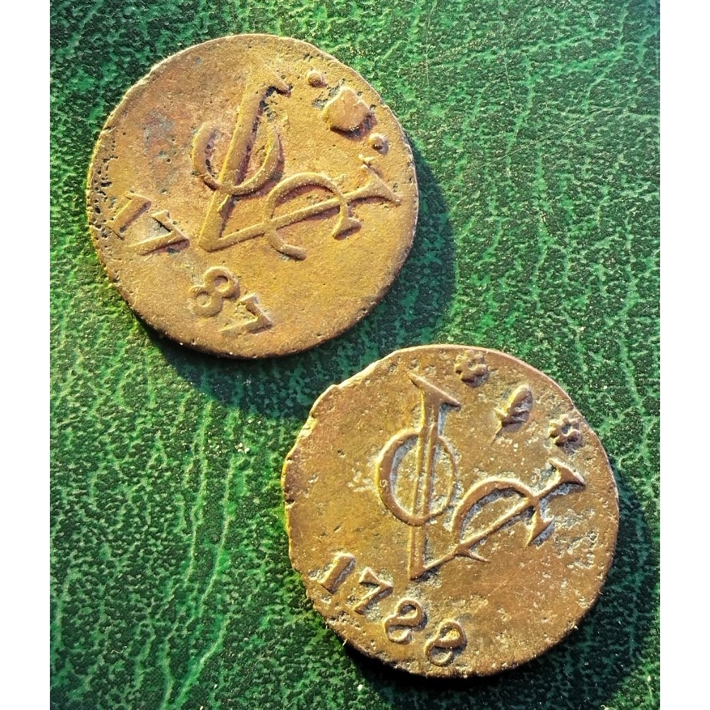 paket 2 keping koin VOC thn 1787 dan 1788 bagus uang penjajah Belanda waktu di Indonesia