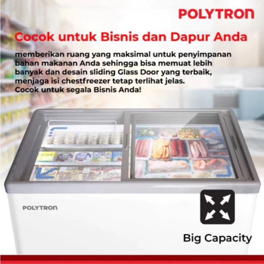 Freezer Box Polytron PCF229 Chest Freezer Tutup Kaca Kapasitas 200 Liter #25122