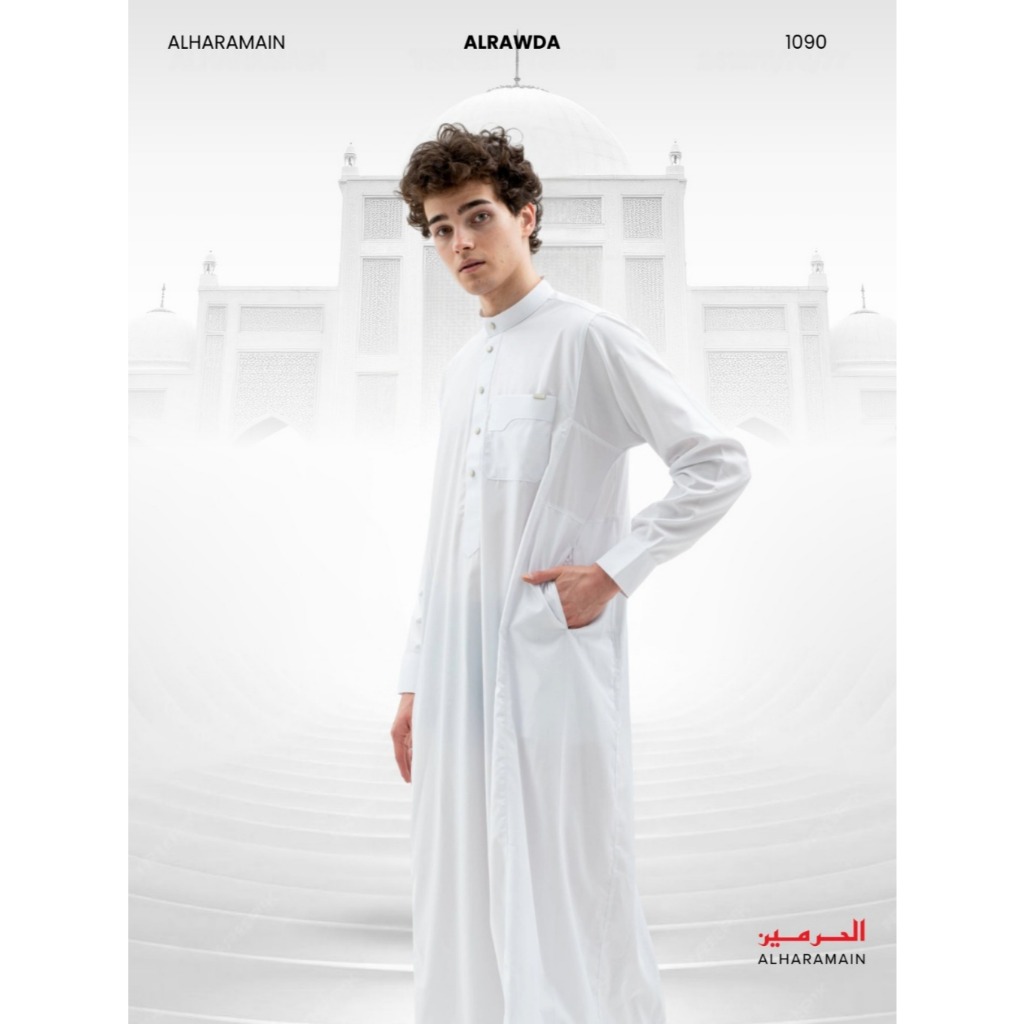 ALRAWDA Thobe Jubah / Gamis Pria Dewasa Slimfit Premium Series (1090) | Putih | Putih Tulang