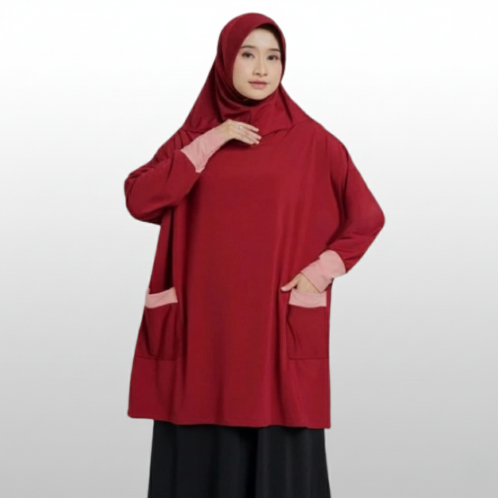 Hijab Syari Jumbo Instan Berlengan Jersey Wanita Muslimah Modis Adem Praktis