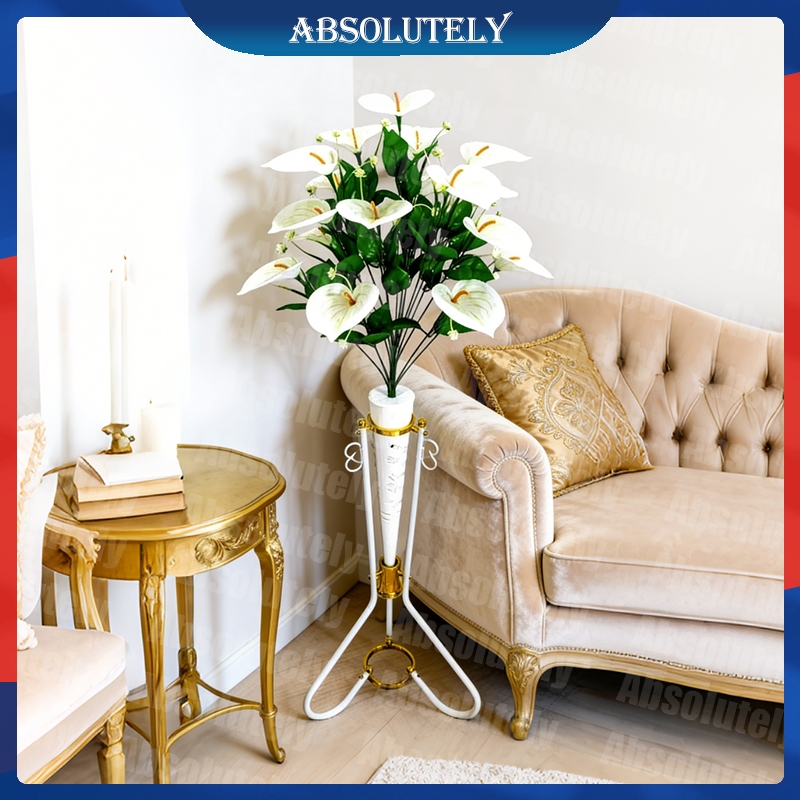 Bunga hiasan Anthurium Lily Kuntum Dengan Pot Standing Besi Corong Plastik Hiasan Sudut Ruangan eran