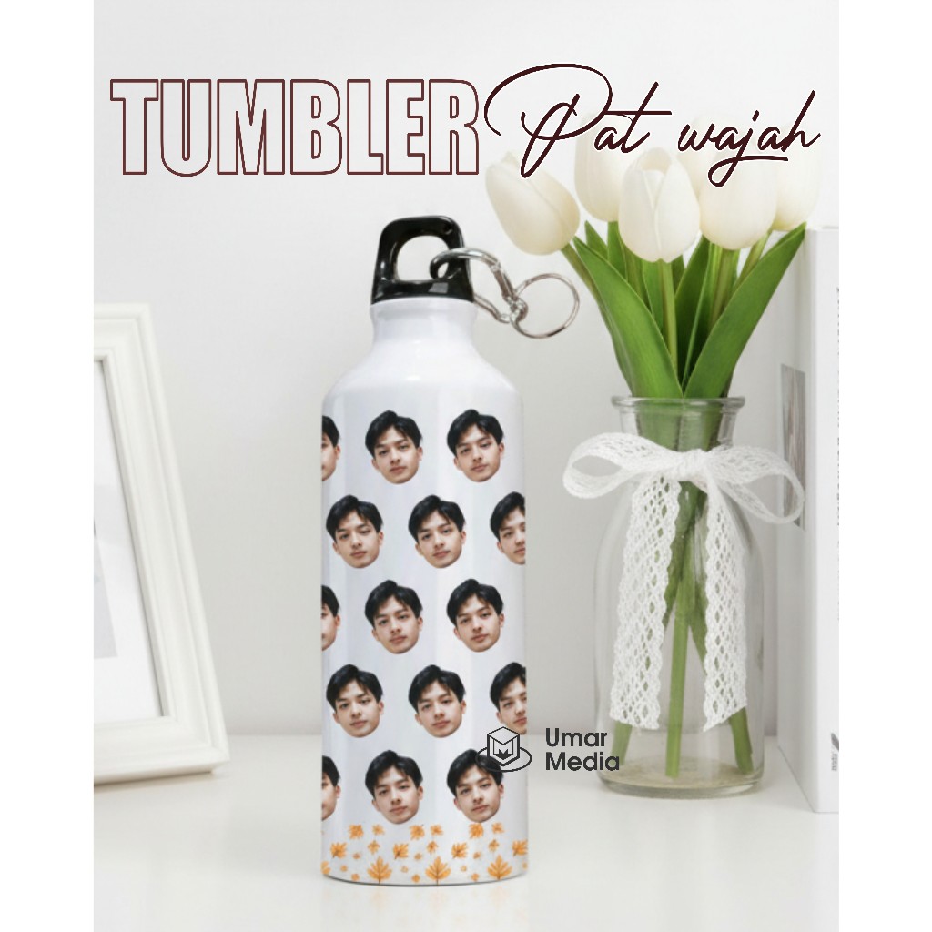 Tumbler Custom Foto Wajah 750ml Botol Minum Custom Nama & Foto
