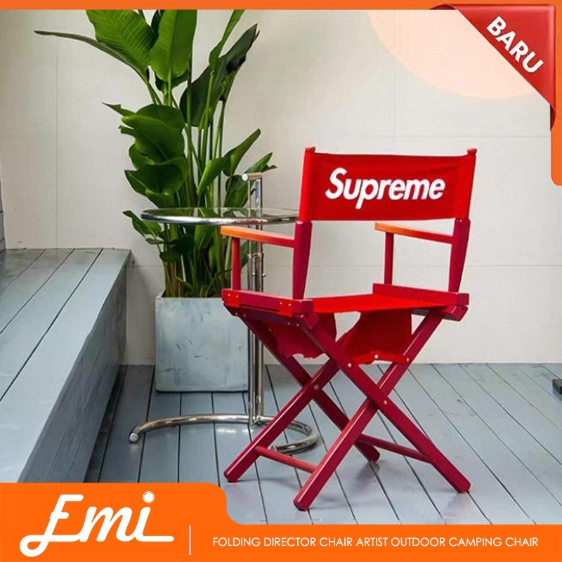 Kursi Supreme 19ss Folding Director Chair Kursi Sutradara with Solid Wood Stool Kursi Supreme Kayu