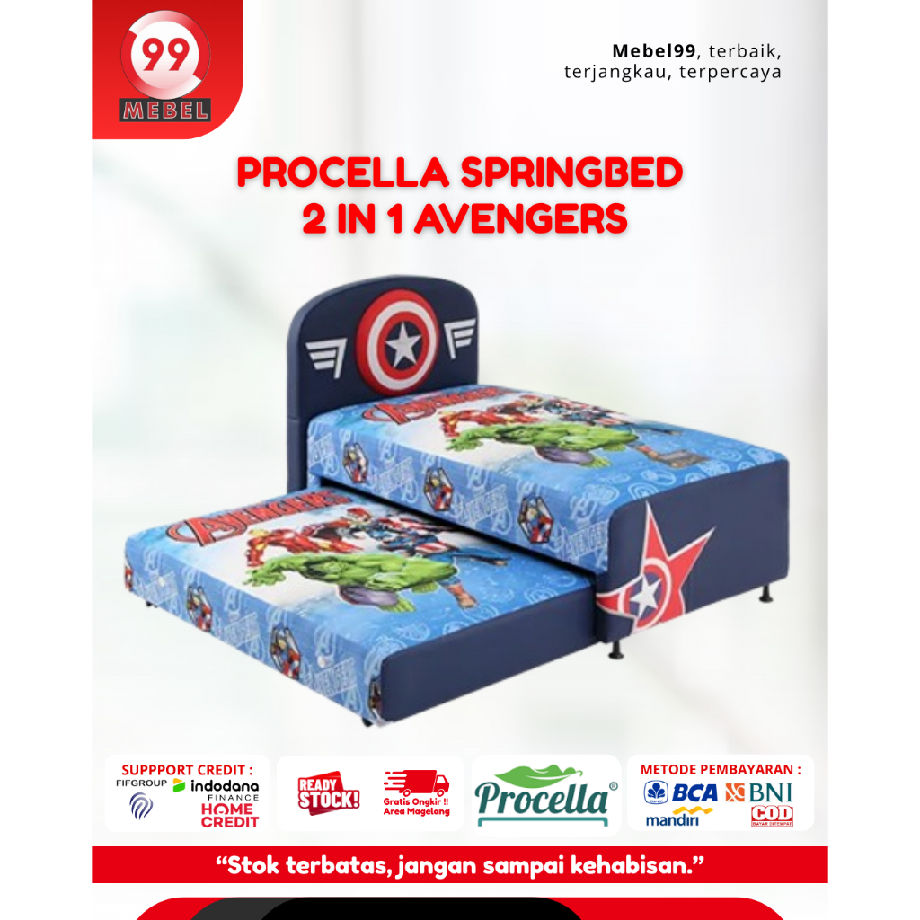 springbed sorong 2in1 procella Avengers matras kasur anak bed dorong free ongkir magelang