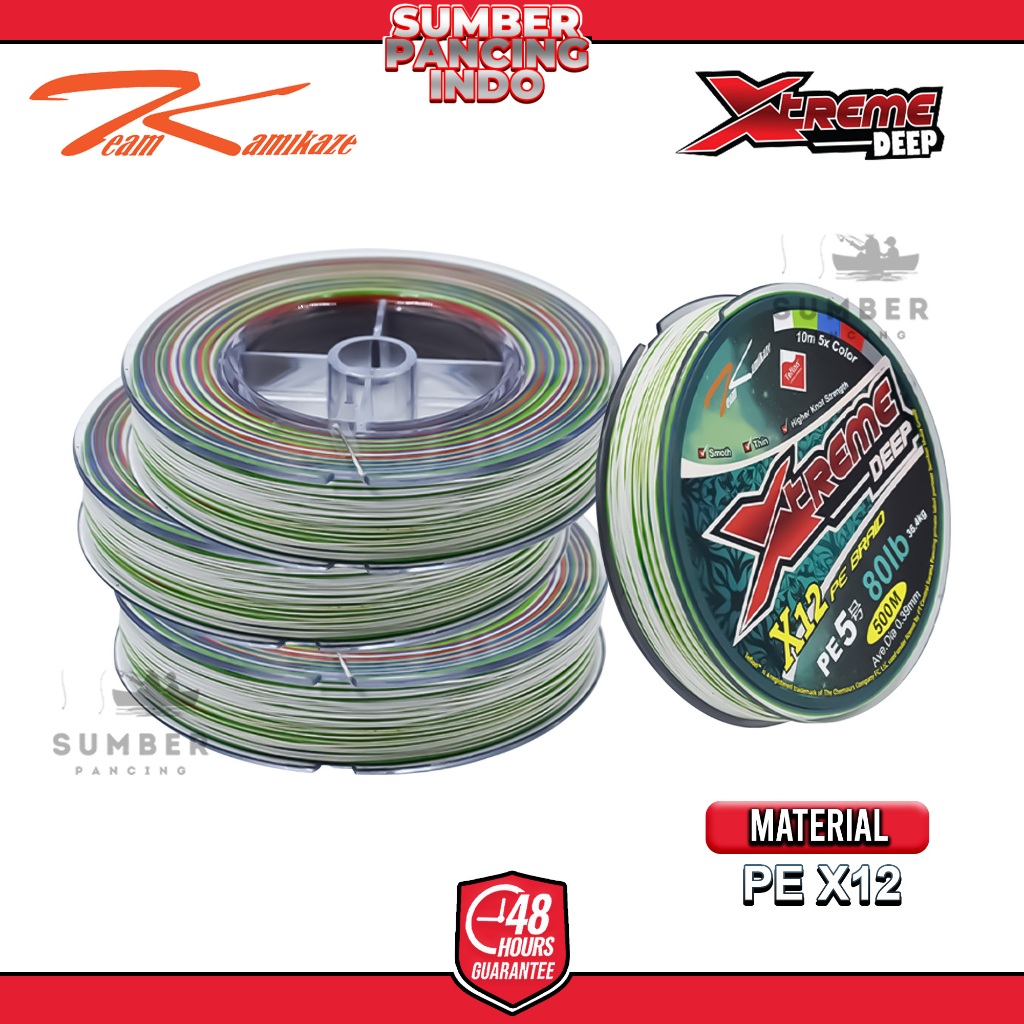KAMIKAZE Senar Pancing PE XTREME DEEP X12 500M Multicolor Tali Pancing PE Cocok Untuk Jigging