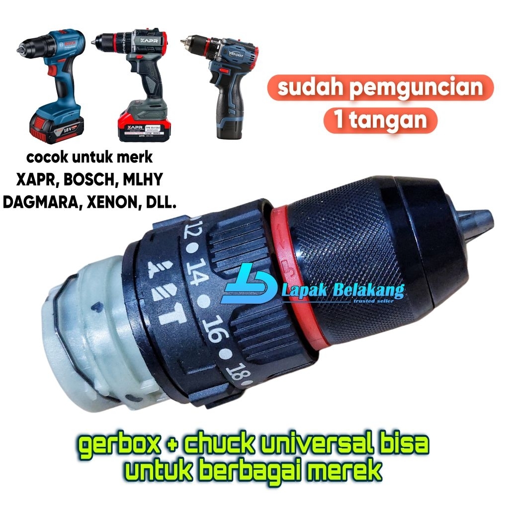3in1 Gearbox + Chuck Metal Untuk Bor Baterai BOSCH APR MLHY XENON DAGMARA DLL Gearbox Bor Brushless 