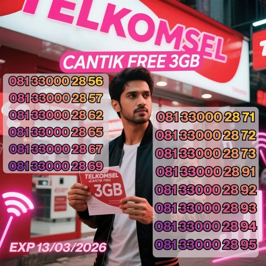 Nomor Cantik Telkomsel Seri 081.33.000 XXXX Bonus 3GB Harga mulai 40ribu