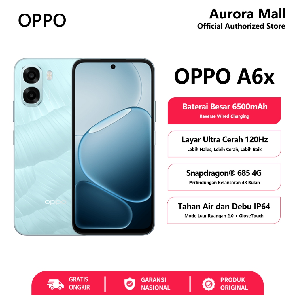 OPPO A6x 6/128GB (6GB+6GB Extended RAM) 6500mAh Battery Snapdragon685 Official Store HP Terbaru 2026
