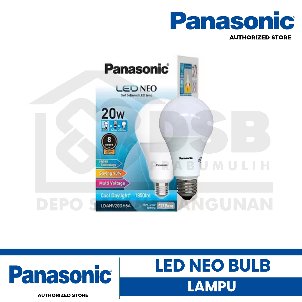 Panasonic Lampu LED NEO BULB 20W E27 Base CRI 80 Hemat Energi Ramah Lingkungan Multi Voltage Depo Sa