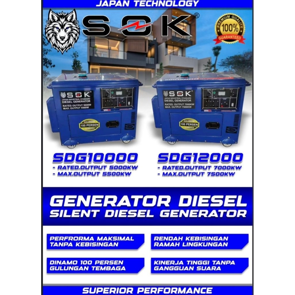 genset silent diesel 10 kva maks 7500 watt SDG12000