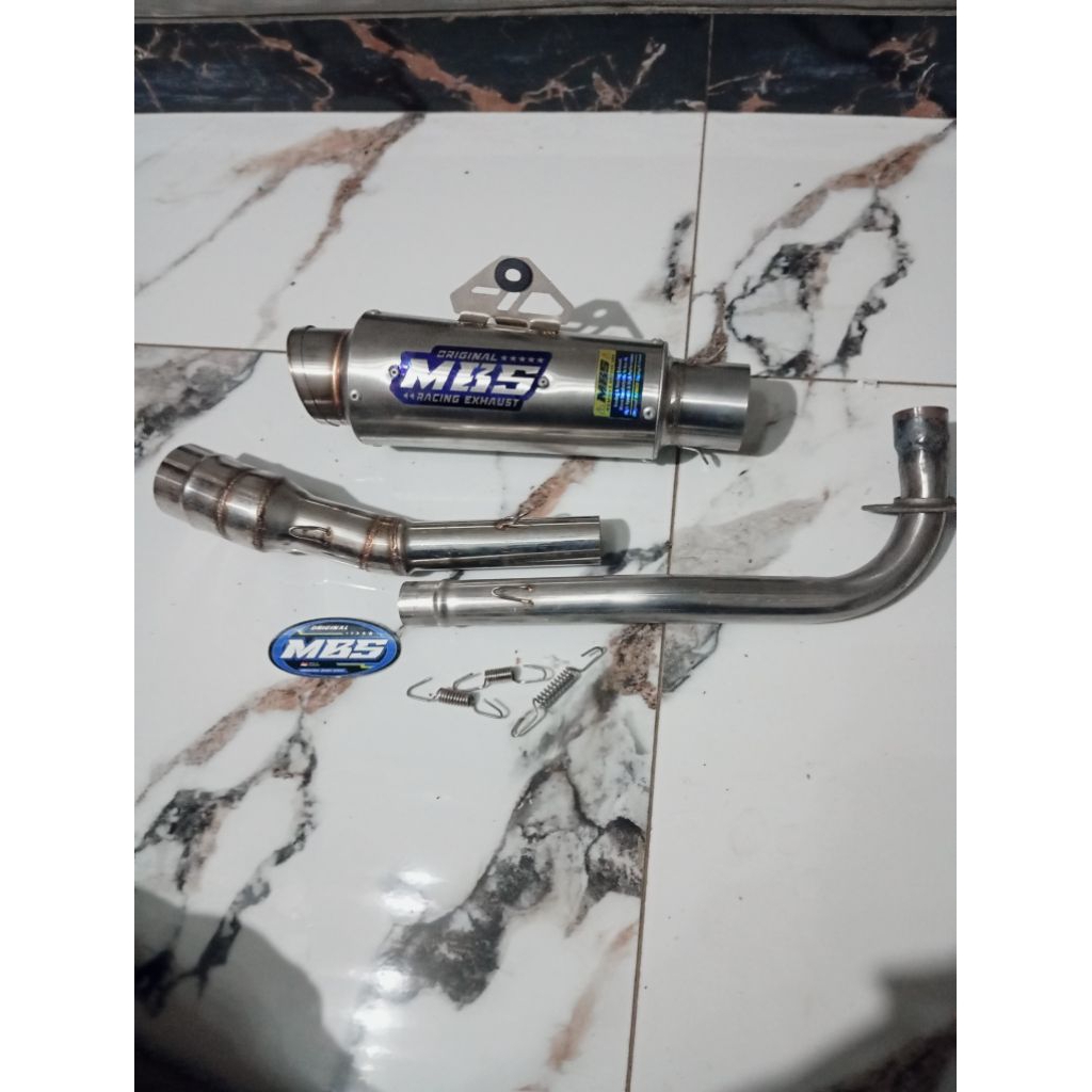 KNALPOT RACING ORIGINAL MBS TIPE PROLINER EMBLEM BLUE TITANIUM BUAT MOTOR JUPITER VEGA SUPRA FIT X