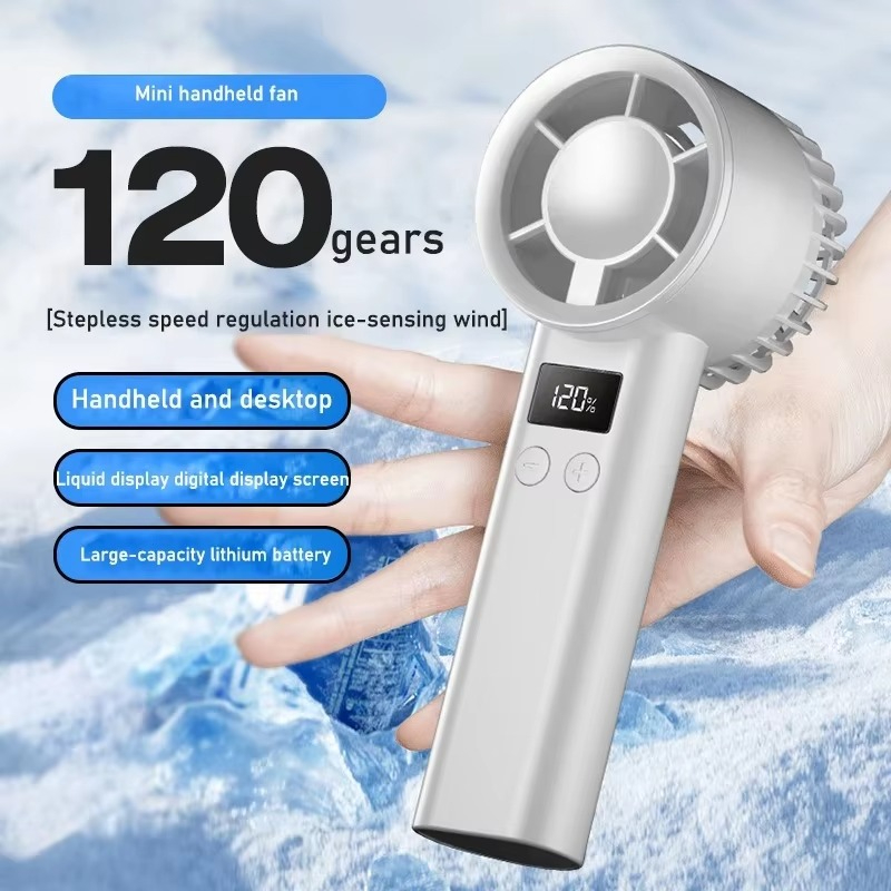 2026 M11 Kipas Angin Genggam Portable Ringan Enteng Mini Turbo Fan 120 Speed Gear Digital Display LCD Handheld Fan Wind Kabel USB Type C Recharge Cas Rechargeable Tali Gantungan Kunci Putih Silver Abu2 Gold Emas Hijau Green