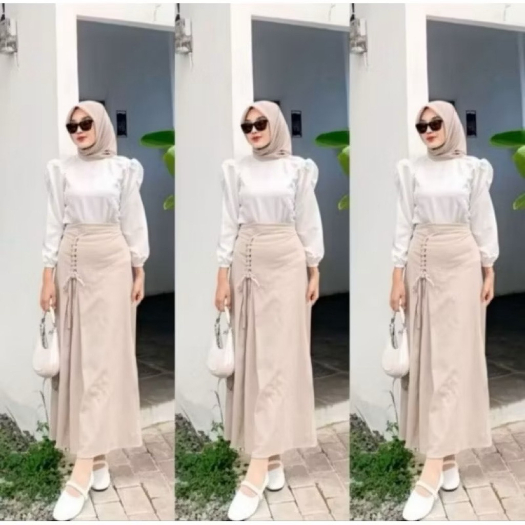 Santika rok korean style/rok serut/rok linen premium