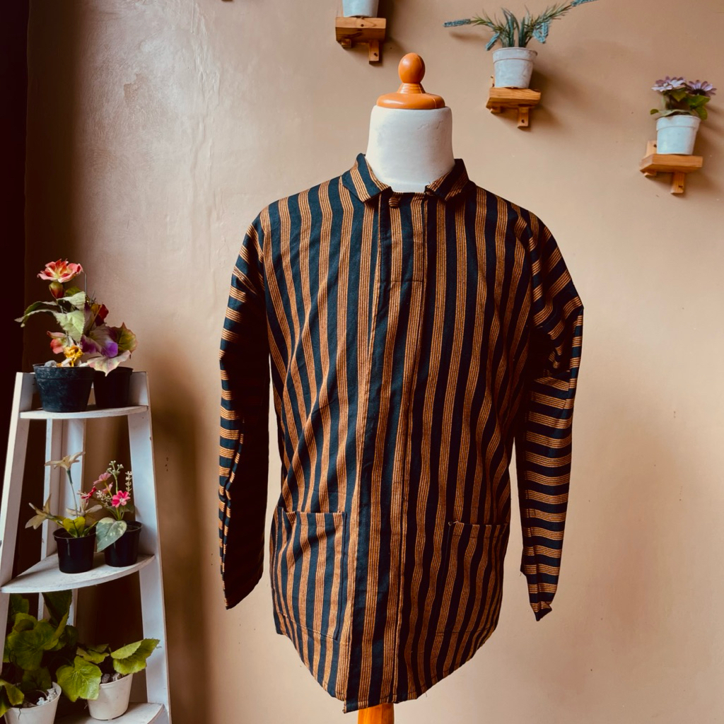 ATASAN SURJAN BAJU LURIK ADAT JAWA LENGAN PANJANG DEWASA PRIA (hitam gold) | BAJU ADAT JAWA PRIA