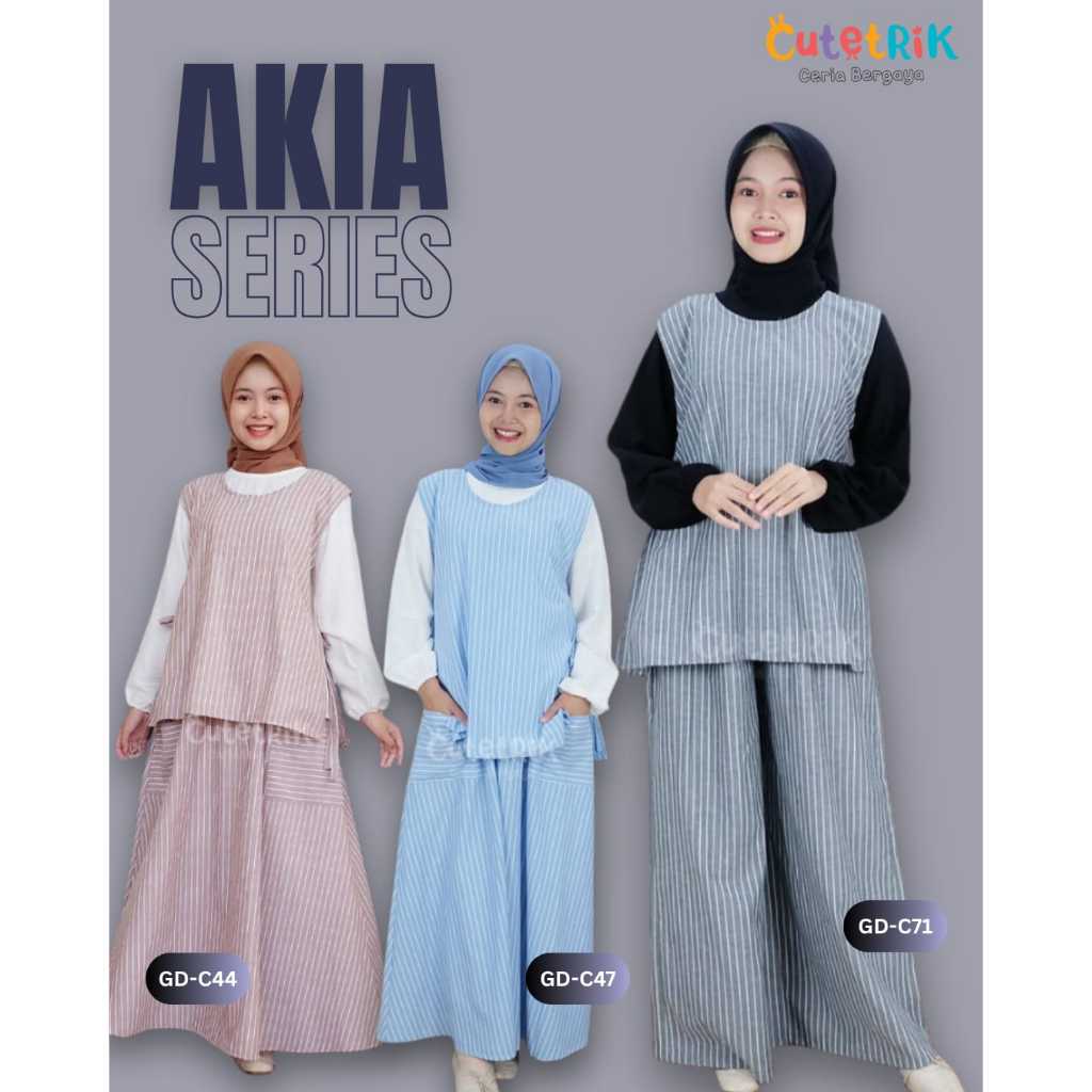Baju Perempuan Setelan 3in1 Blus Tunik Rompi Set Rok / Celana Anak Remaja Dewasa One Set Akia by Cut