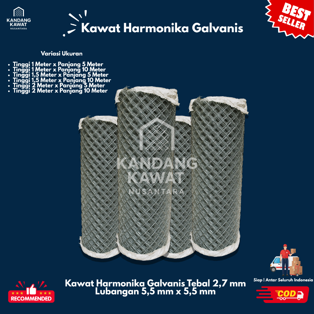 Kawat Harmonika Galvanis 2,7mm Lub.55x55mm | Variasi Ukuran | Pagar Taman, Pagar Lapangan, Pagar Sek