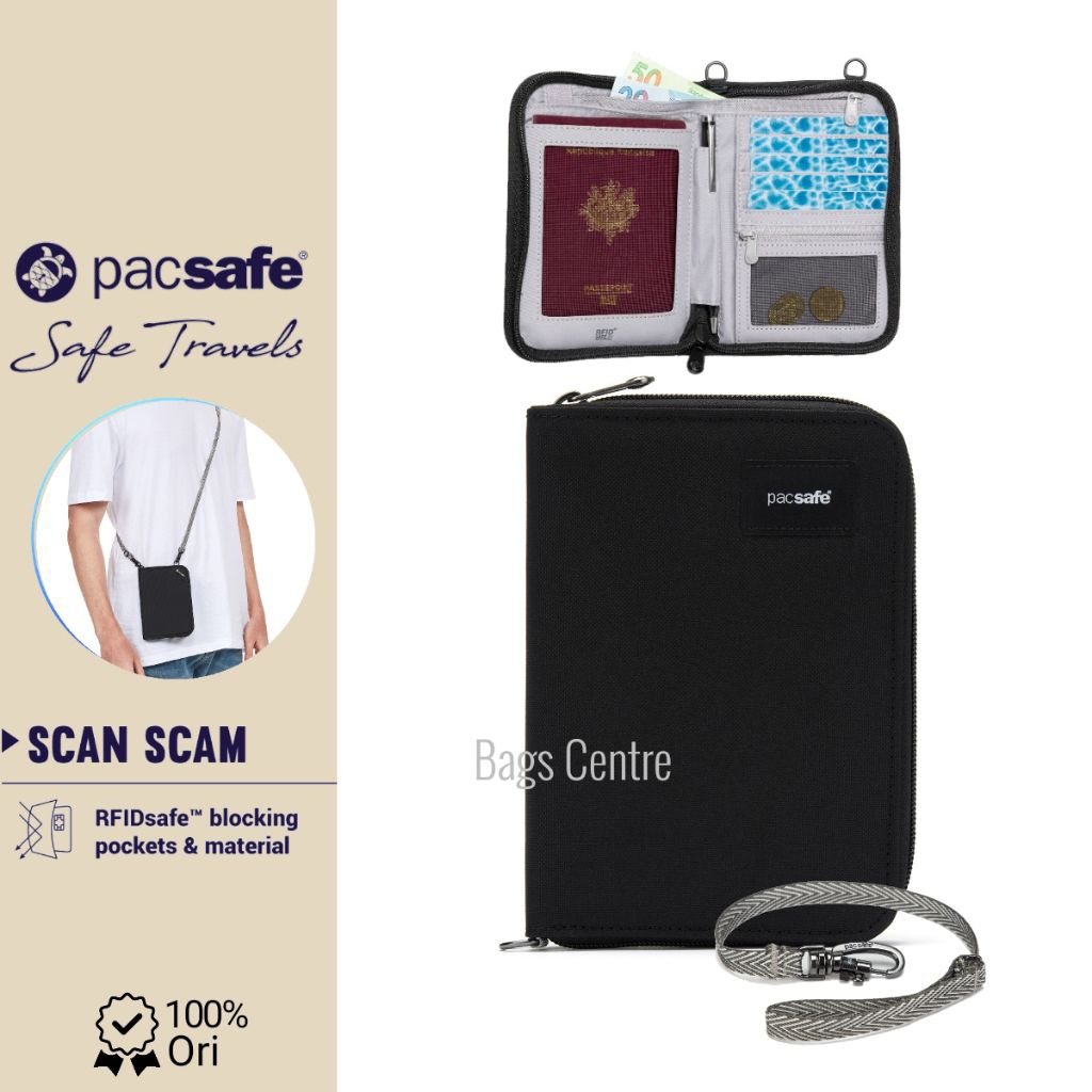 Pacsafe RFIDsafe V150 Wallet Sling Pack Compact Organizer Dompet Paspor RFID Perlindungan Anti-Theft