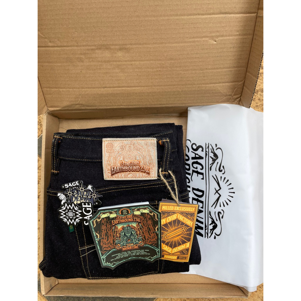 Sage Denim 13th Earthbound Brown Core 23oz size 34 Slim Straight