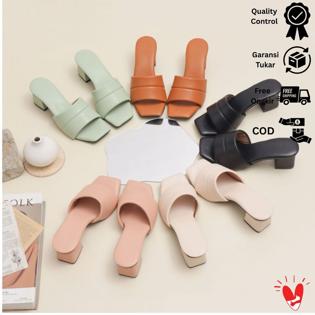 Sandal Heels Hak Tahu Wanita 5CM Sandal Pesta