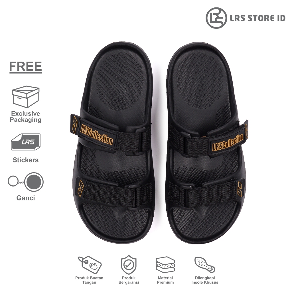 LRS Store id - Sandal Pria LRS CASUAL - ONYX GOLD ACCENT Sandal Casual Slop LRS Sandal Pria Selop