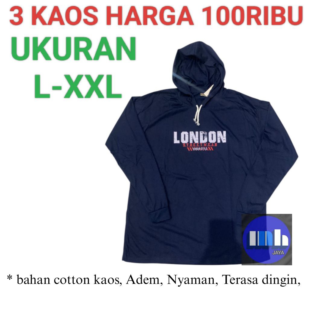 [PAKET HEMAT 3 PCS 100RIBU] Kaos kupluk lengan panjang topi jumbo kaos Hoodie Jumbo motif sablon kao