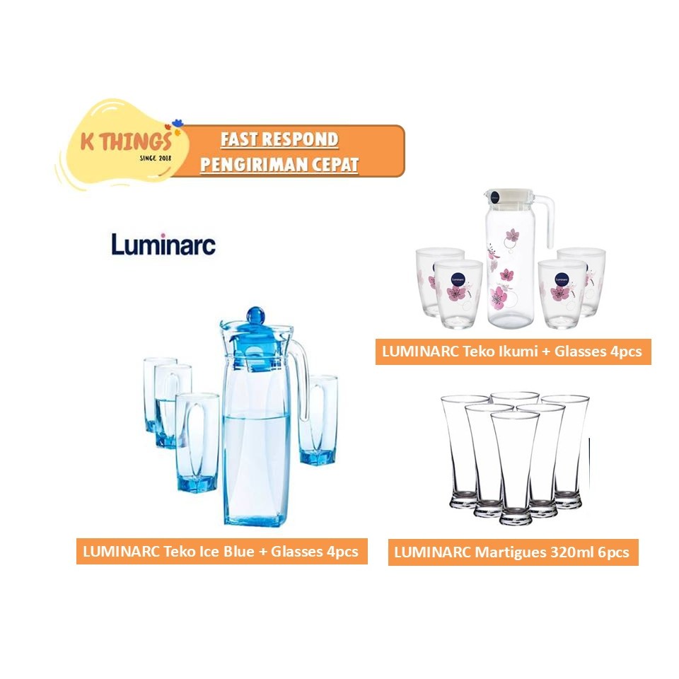 LUMINARC Gelas Martigues 6pcs G2593 & Teko Flame Ice Blue 5pcs G2593/14994/ E2929 Set Gelas Martigue