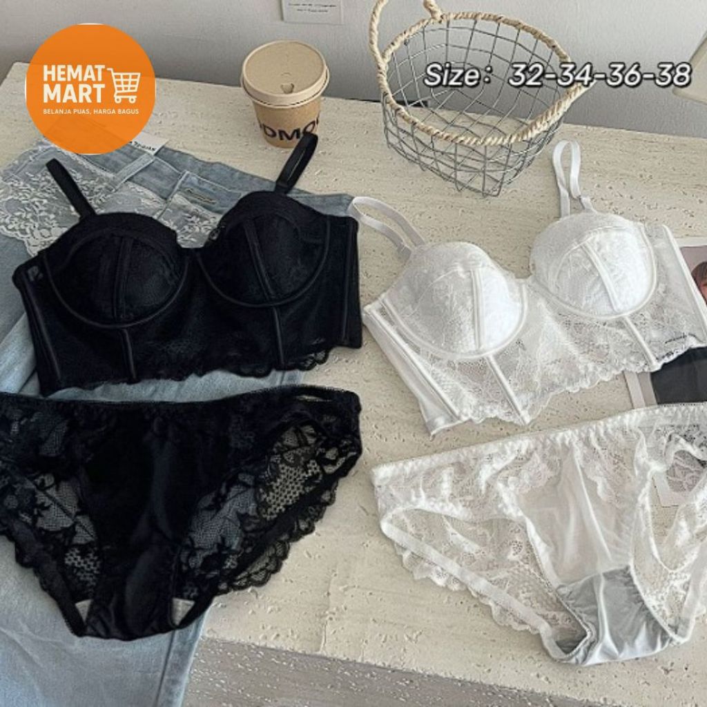 HematMart Premium S-XL Set Lingerie HANA Fashion Bralette Bra Korset Bustier dan Celana Dalam Renda 