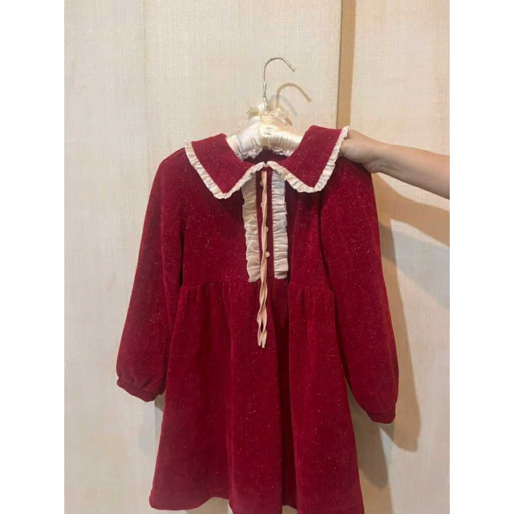 dress baju anak perempuan natal christmas merah bekas 9 10 tahun preloved