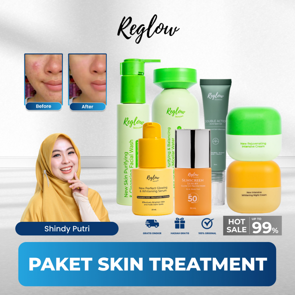 Reglow dr Shindy Paket Skincare Glowing Murah 1 Set Lengkap Cream Pemutih Wajah Glowing Cepat BPOM