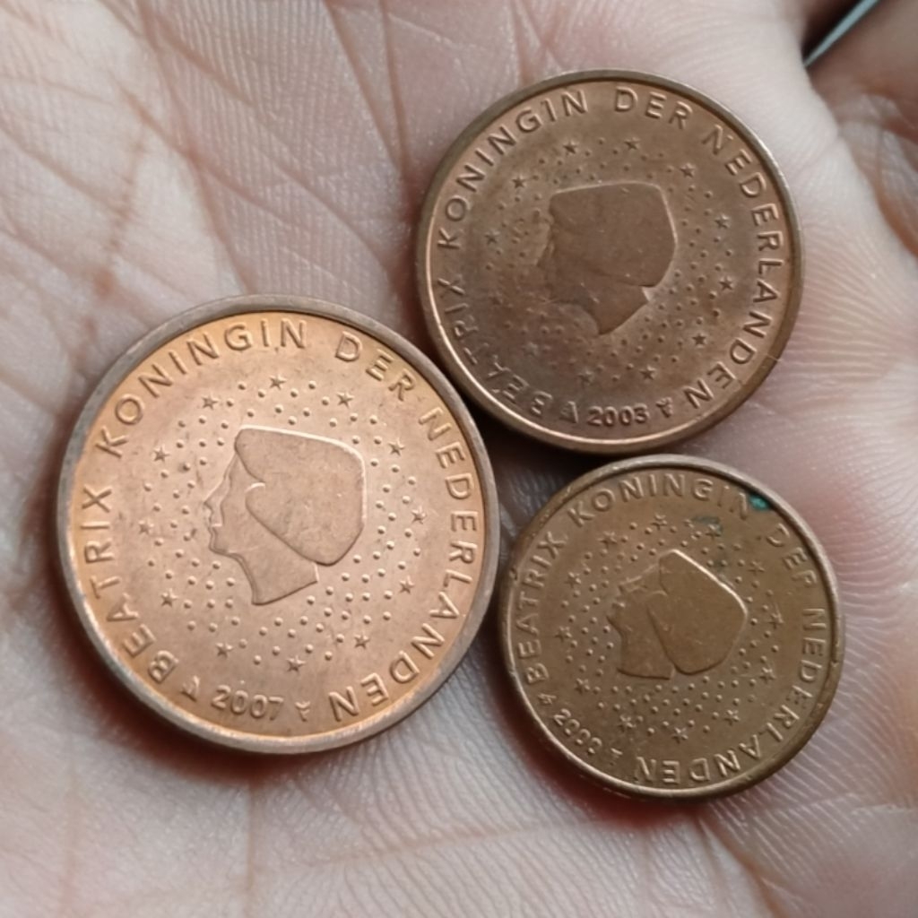 Koin Kuno Belanda Euro Cent set 3 Keping 1 cent 2 cents 5 cents