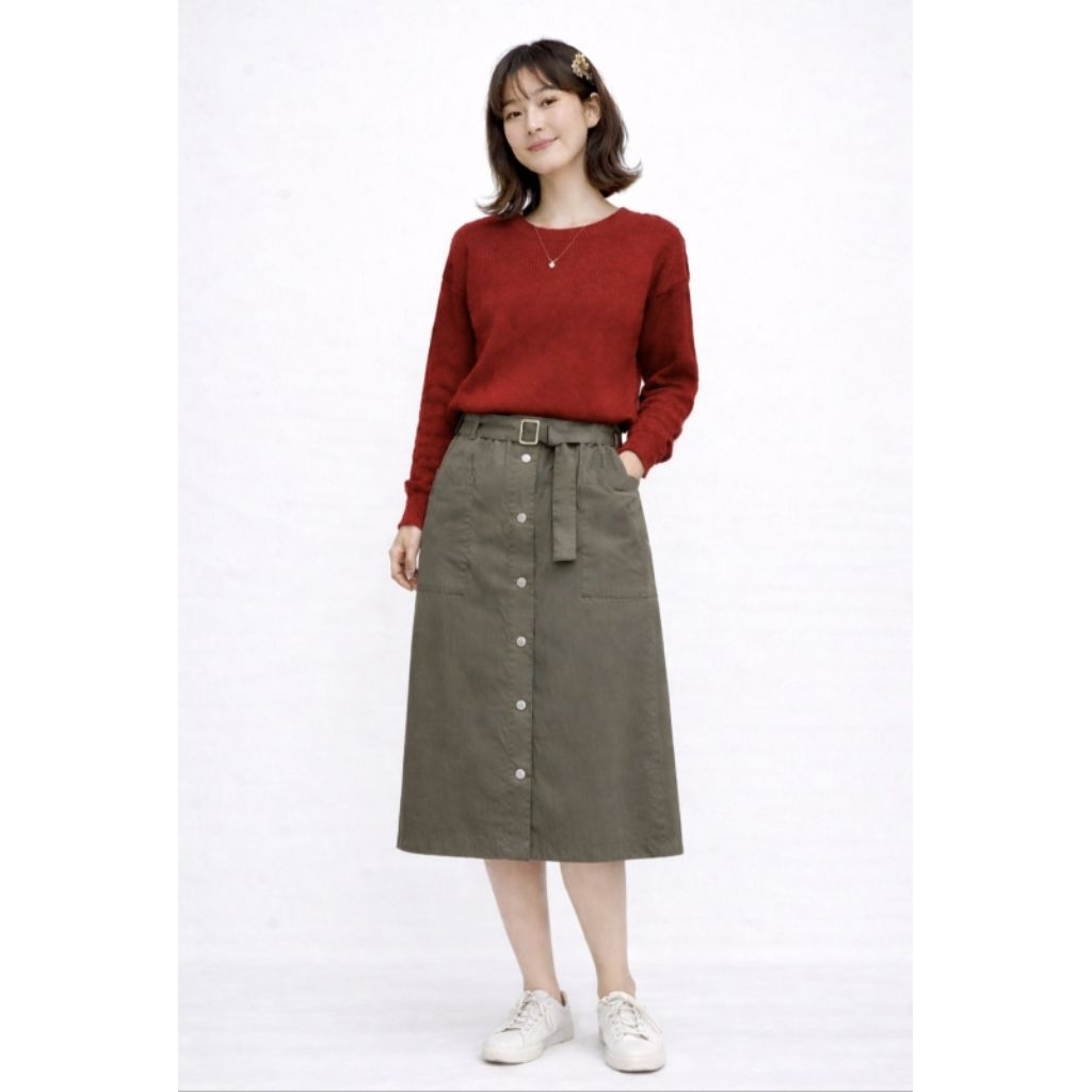Skirt GU by UNIQLO Cargo Pencil Cotton Army Green (L)