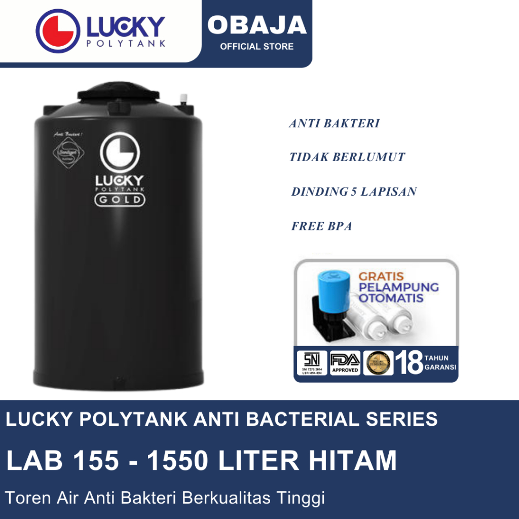 Lucky Polytank Toren Air LAB 155 Hitam / Toren Air LAB 1550 Liter Hitam Lucky Polytank