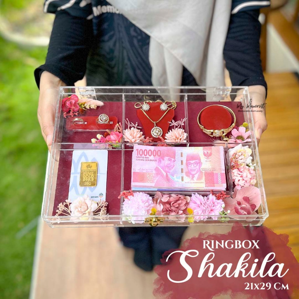 Ring Box Shakila / Kotak Perhiasan / Bunga Rustic /Akrilik