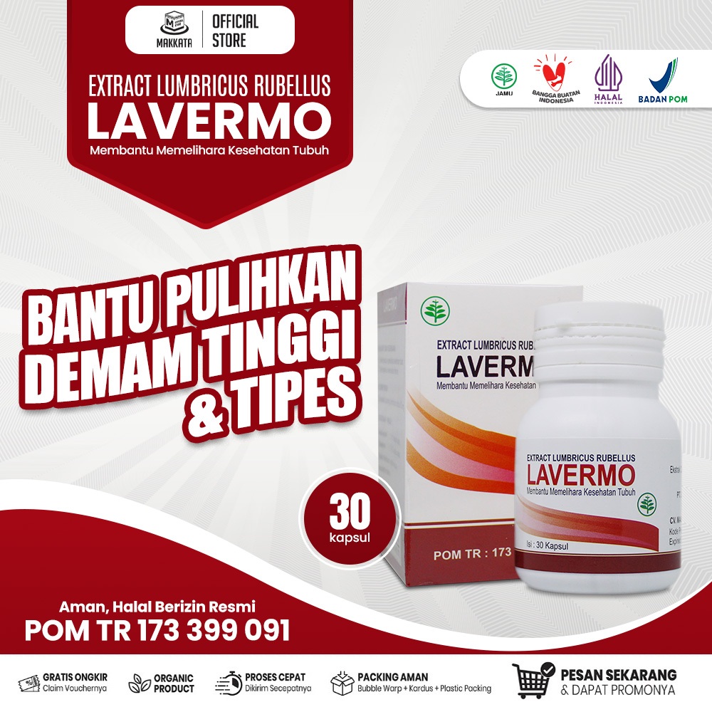 MAKKATA Lavermo Kapsul Ekstrak Cacing Tanah Membantu Meringankan Gejala Tipes / Typus Demam Original