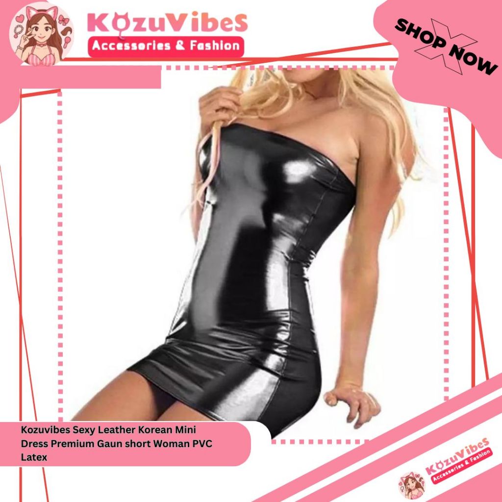 Kozuvibes Sexy Leather Korean Mini Dress Premium Gaun Short Woman PVC Latex