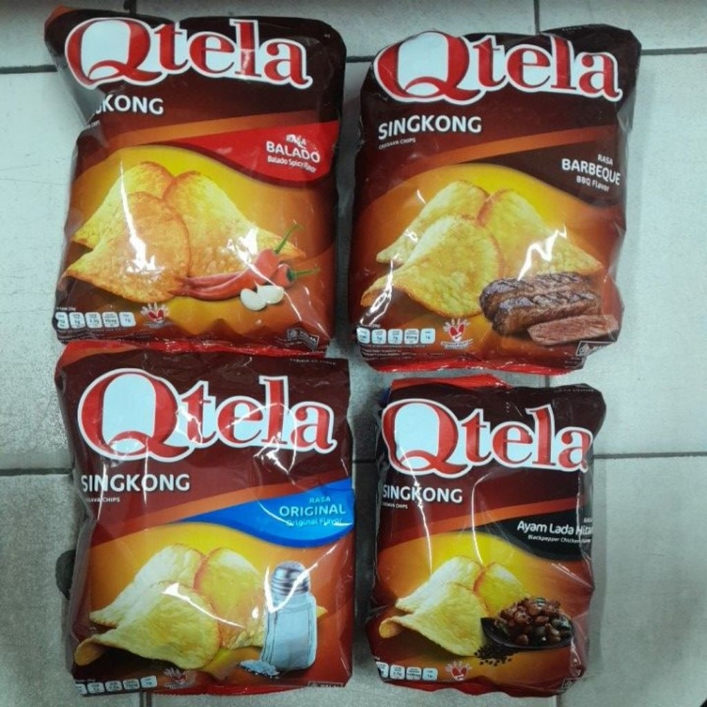 Qtela keripik singkong rasa BALADO / ORIGINAL / BARBEQUE BBQ 175gr / AYAM LADA HITAM 100gr