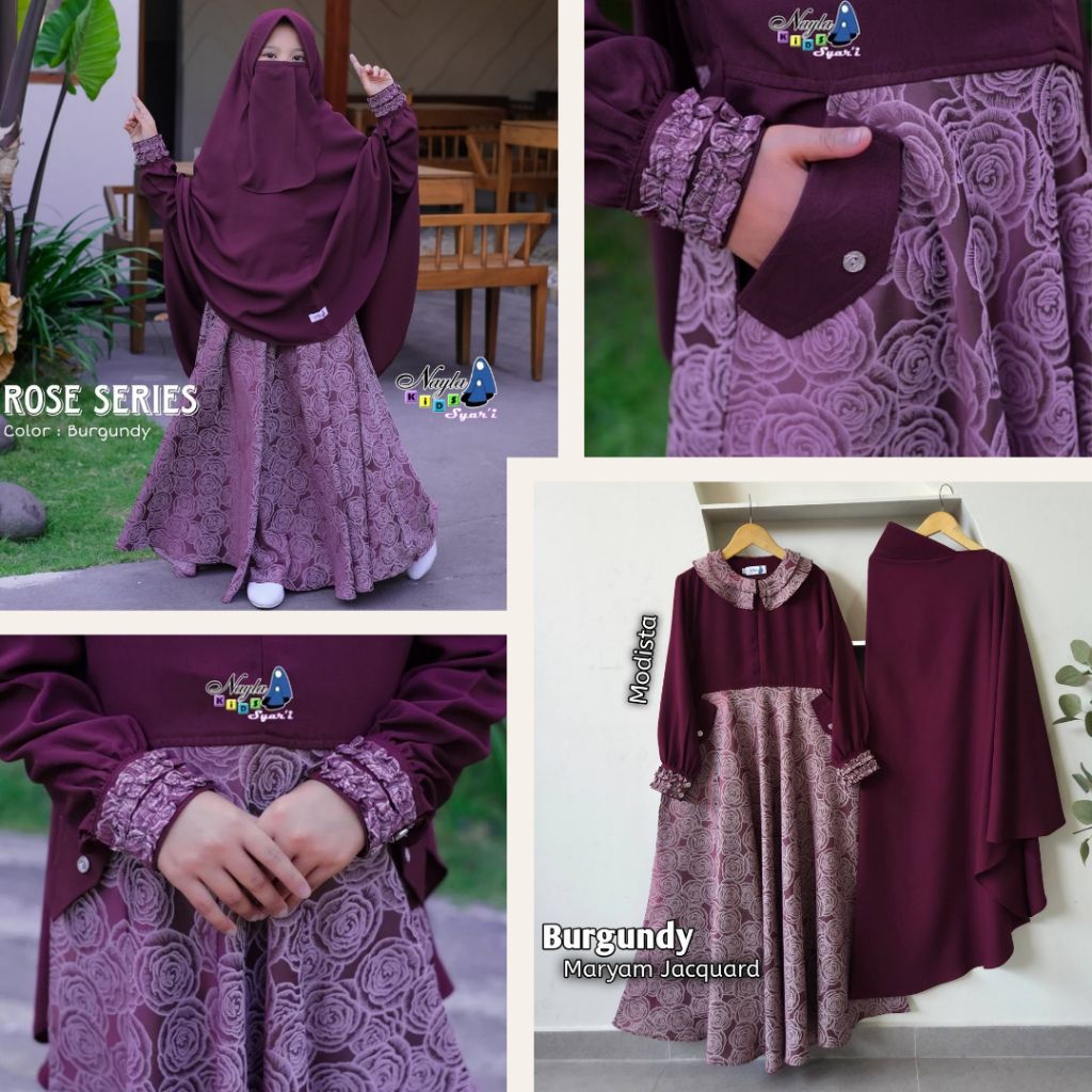 Emboss Jacquard Nayla Kids Gamis Anak Syar'i Set Jilbab Cadar Tali Usia 3th - Remaja